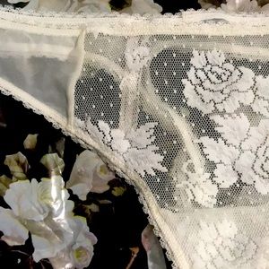 Free People Jacquard Mesh Thong Lace Ivory New NWT
